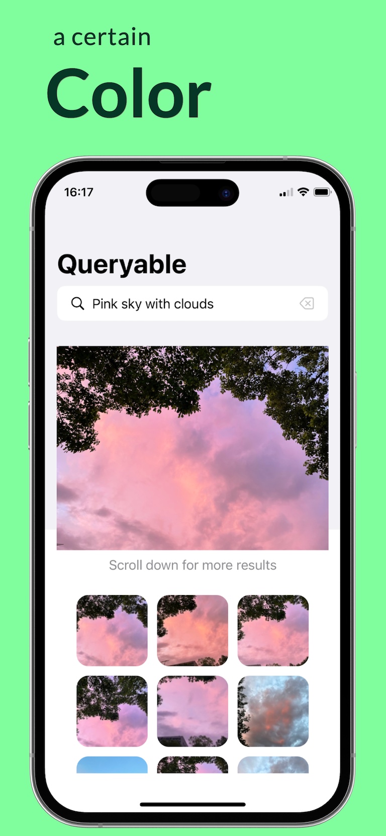 Queryable search results for a natural-language scene description