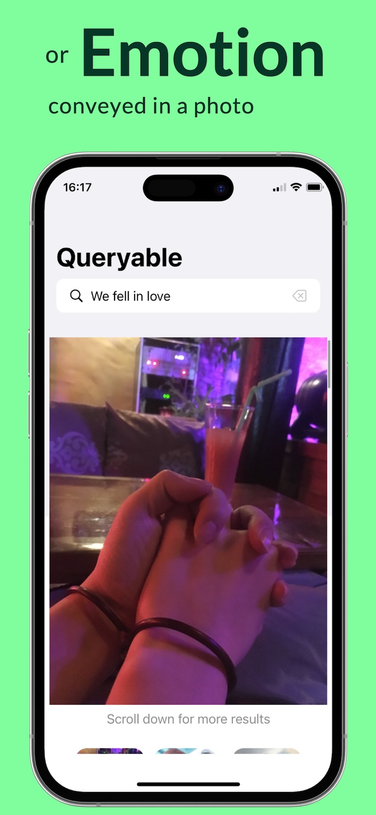 Queryable displaying a photo result and related matches in its review grid
