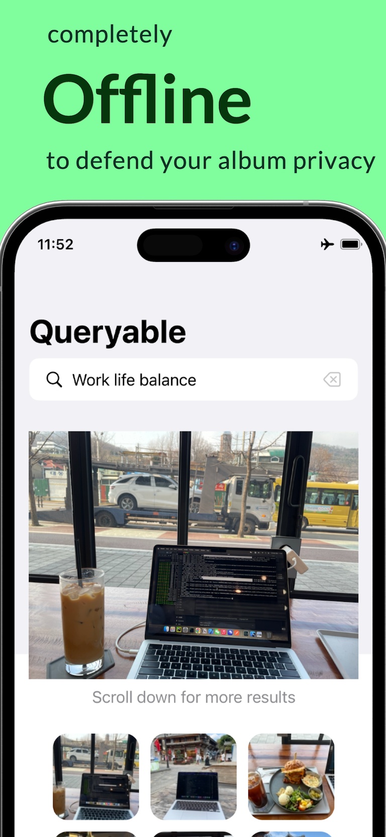 Queryable returning photo results for Work life balance while the iPhone is in airplane mode